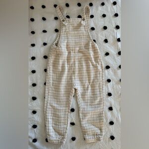 Quincy Mae Striped Cream Baby Overalls